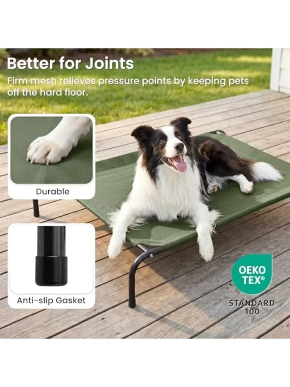 Elevated Cooling Dog Bed for Large Pets, Portable Indoor/Outdoor Cot, Durable